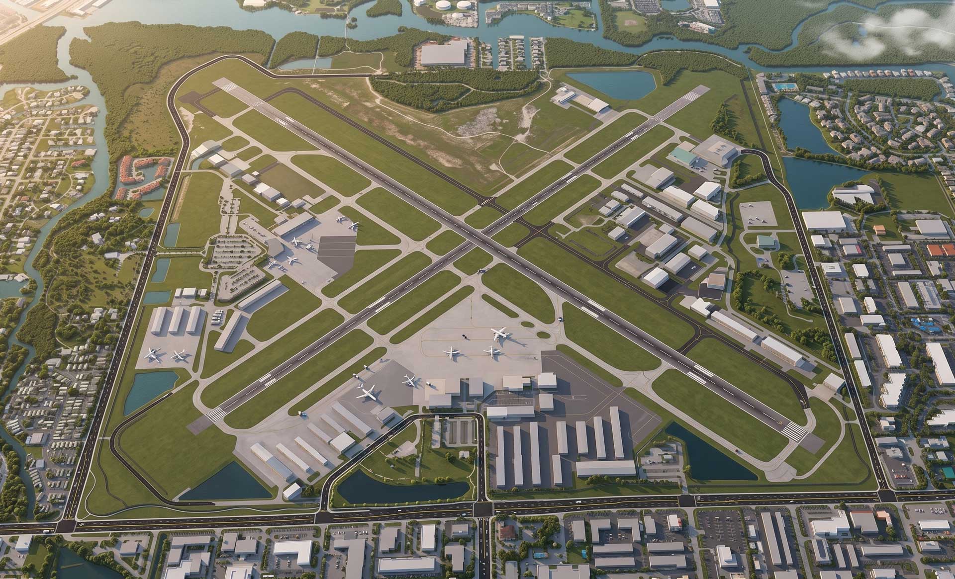 New interior roadway and sitework at Naples Airport built by Fort Construction for the City of Naples Airport Authority